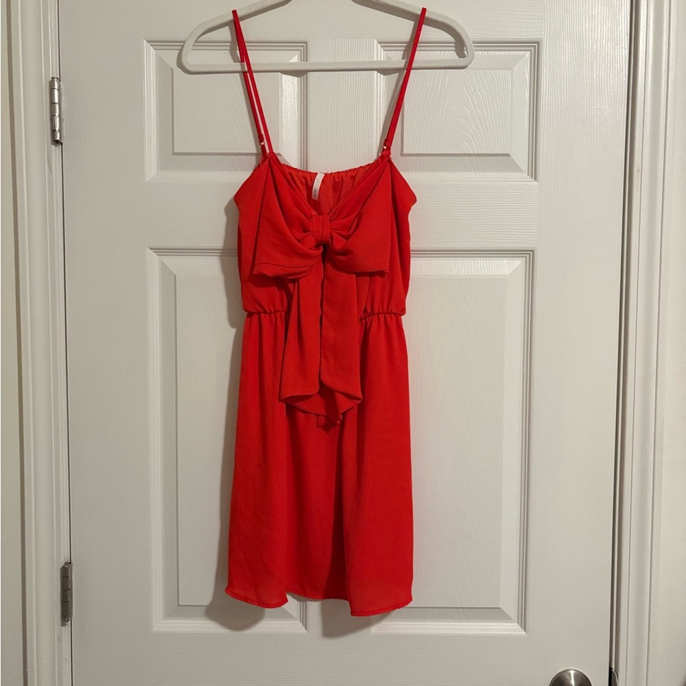 Red Spaghetti Strap Tie-Front Dress